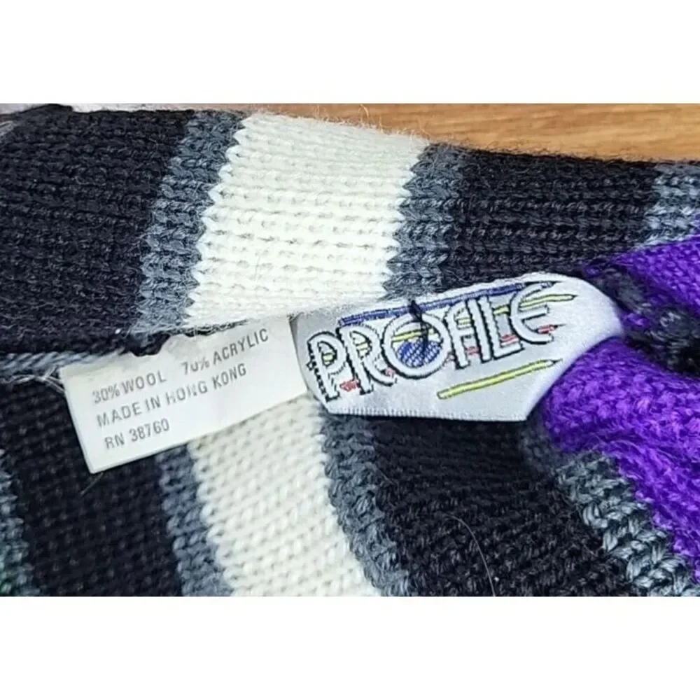 Vtg 80s 90s PROFILE SKI Beanie Winter Hat‎ Wool Acrylic Snowboard Green Purple